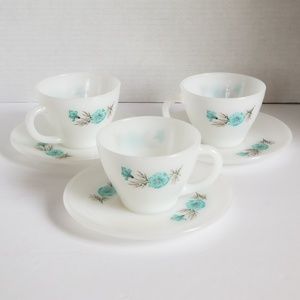 Vintage Fire King Bonnie Blue Tea Sets 3
